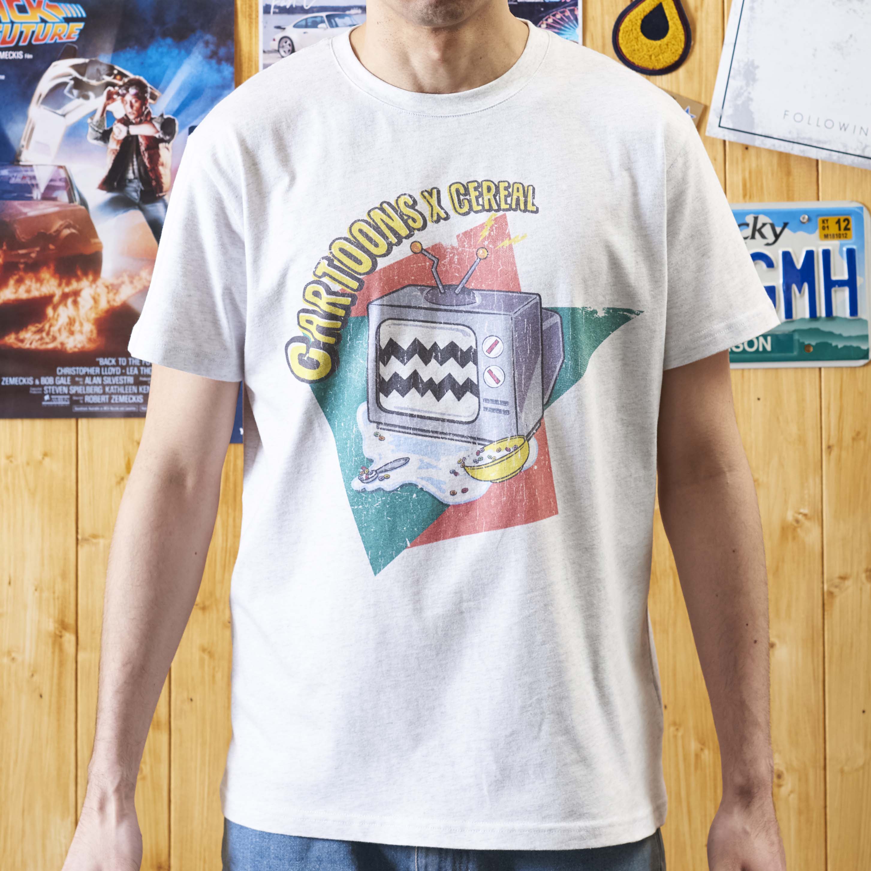 mens white printed vintage style t-shirt
