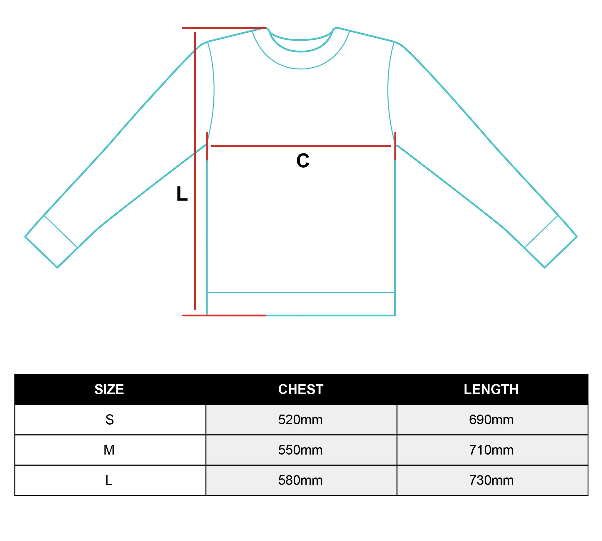 crewneck sweatshirt size chart