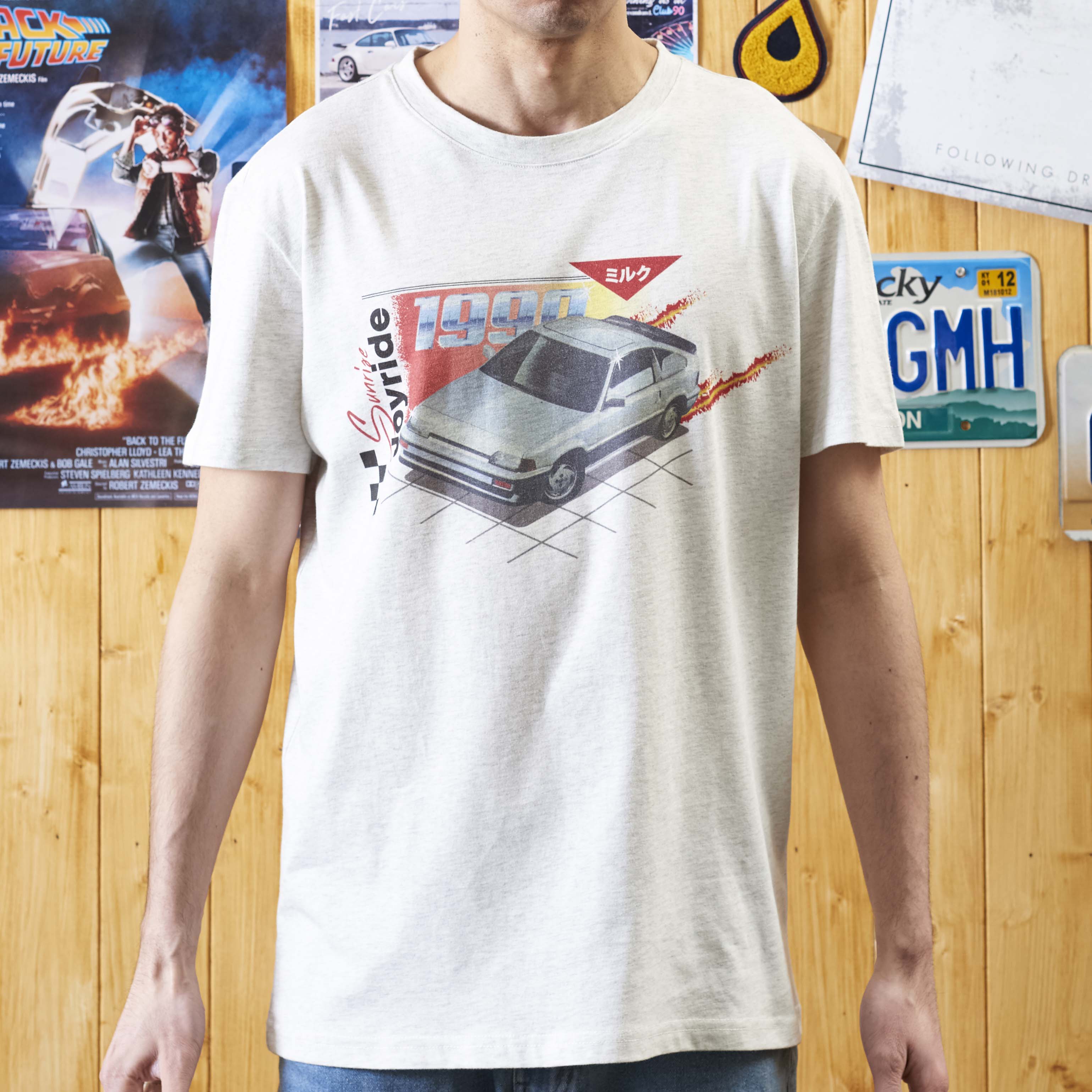 mens white printed vintage style car t-shirt