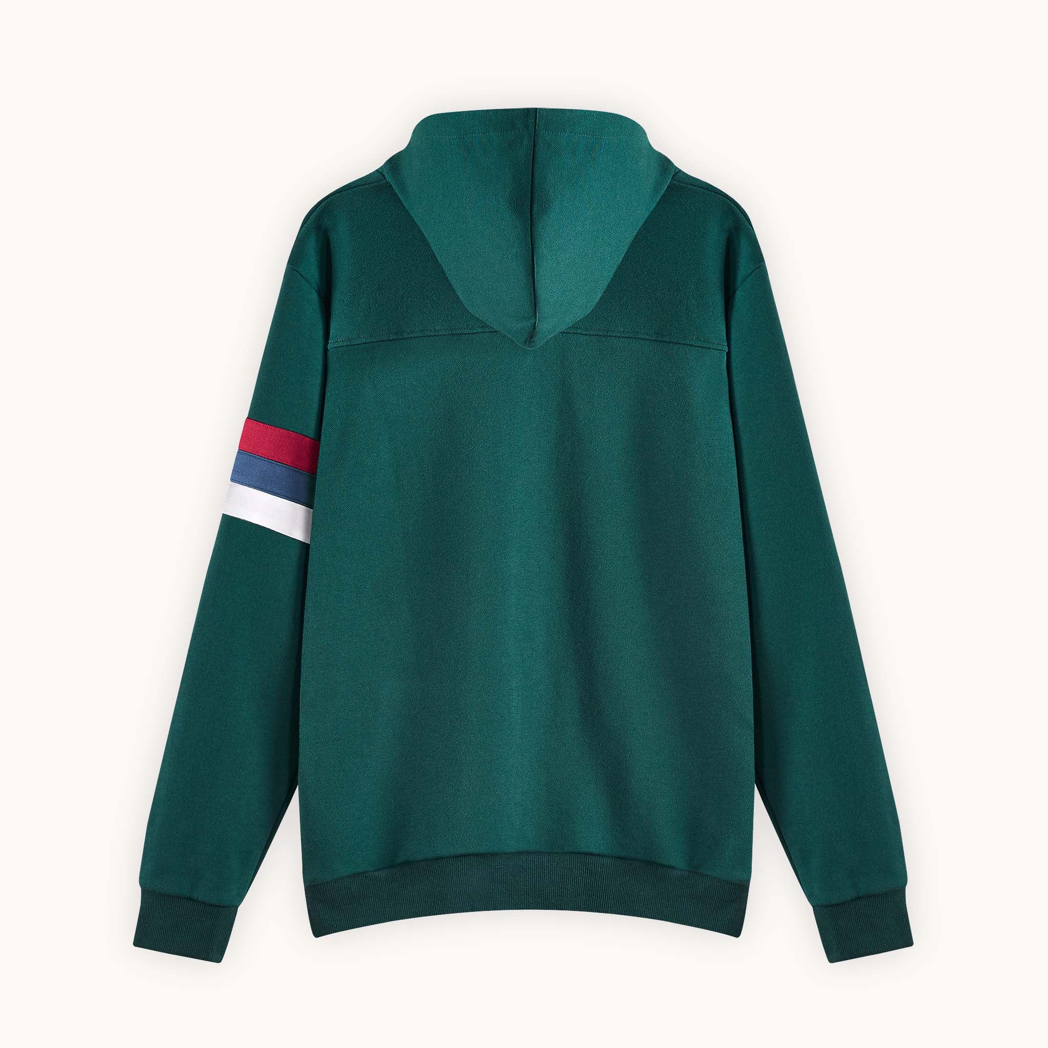 green zip up hoodie