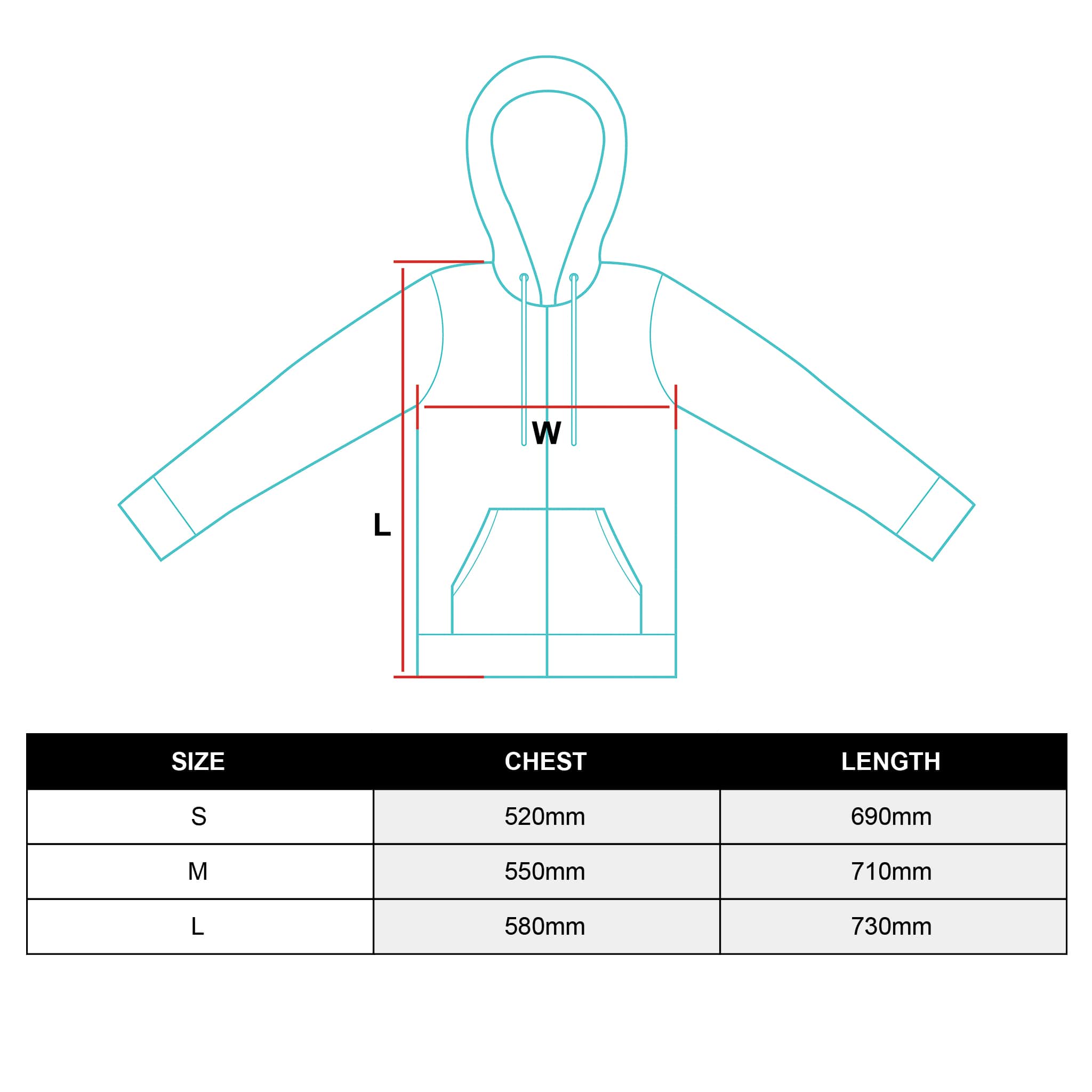 hoodie size chart