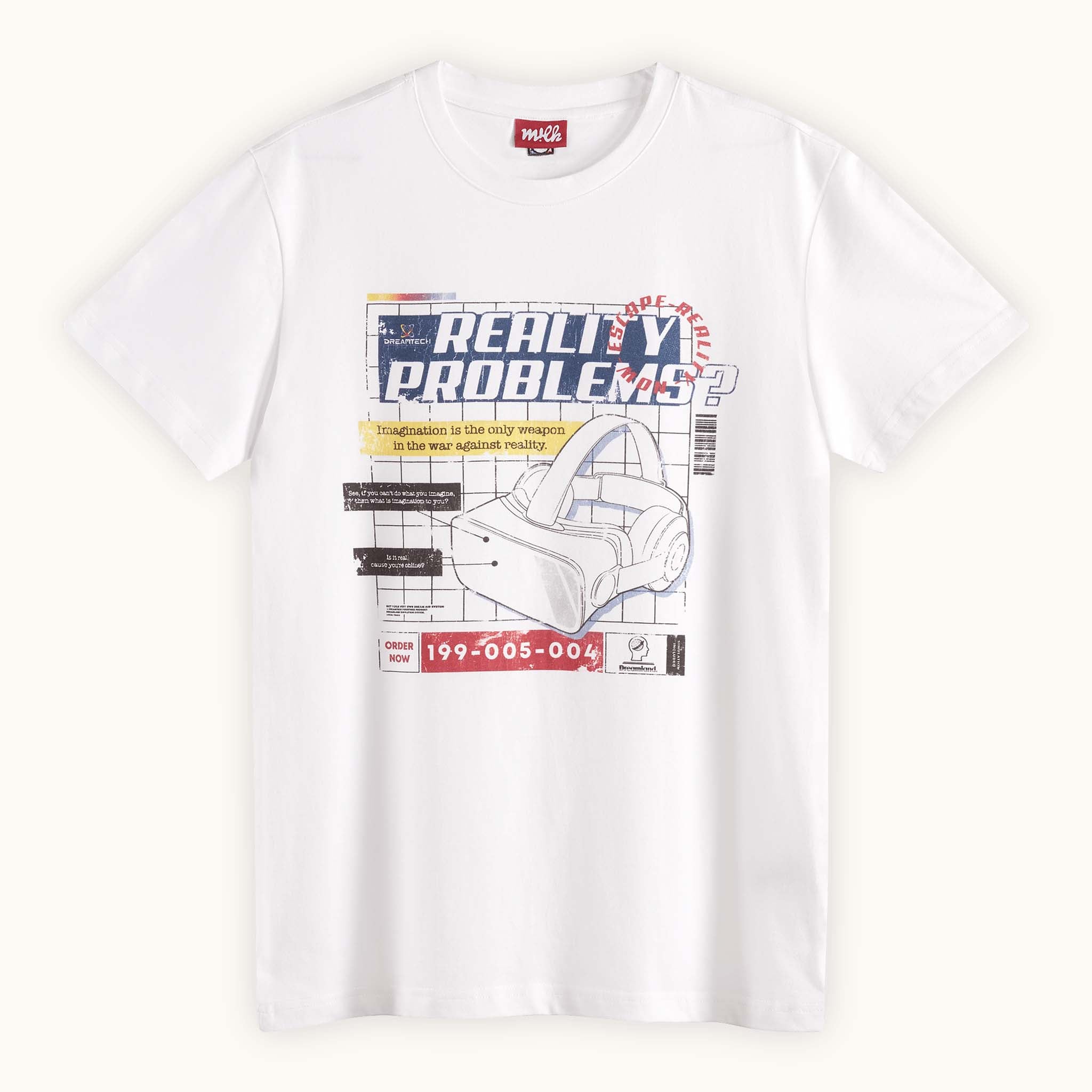 vintage style white t-shirt with futuristic print