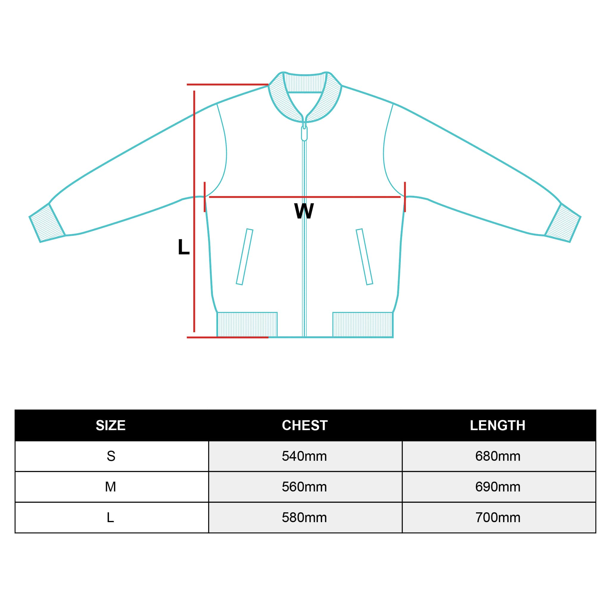 bomber jacket size chart