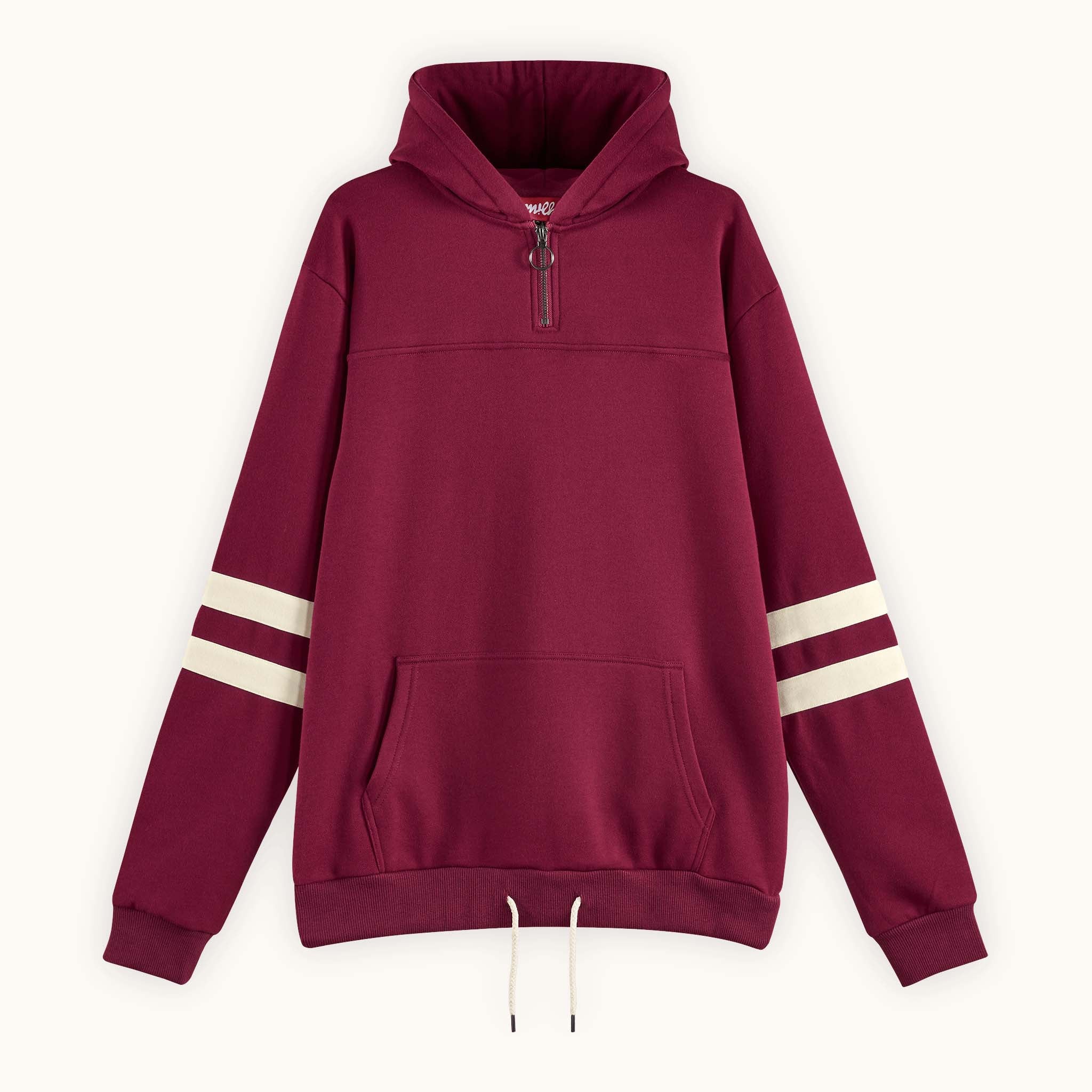 quarter zip burgundy hoodie with sleeve details