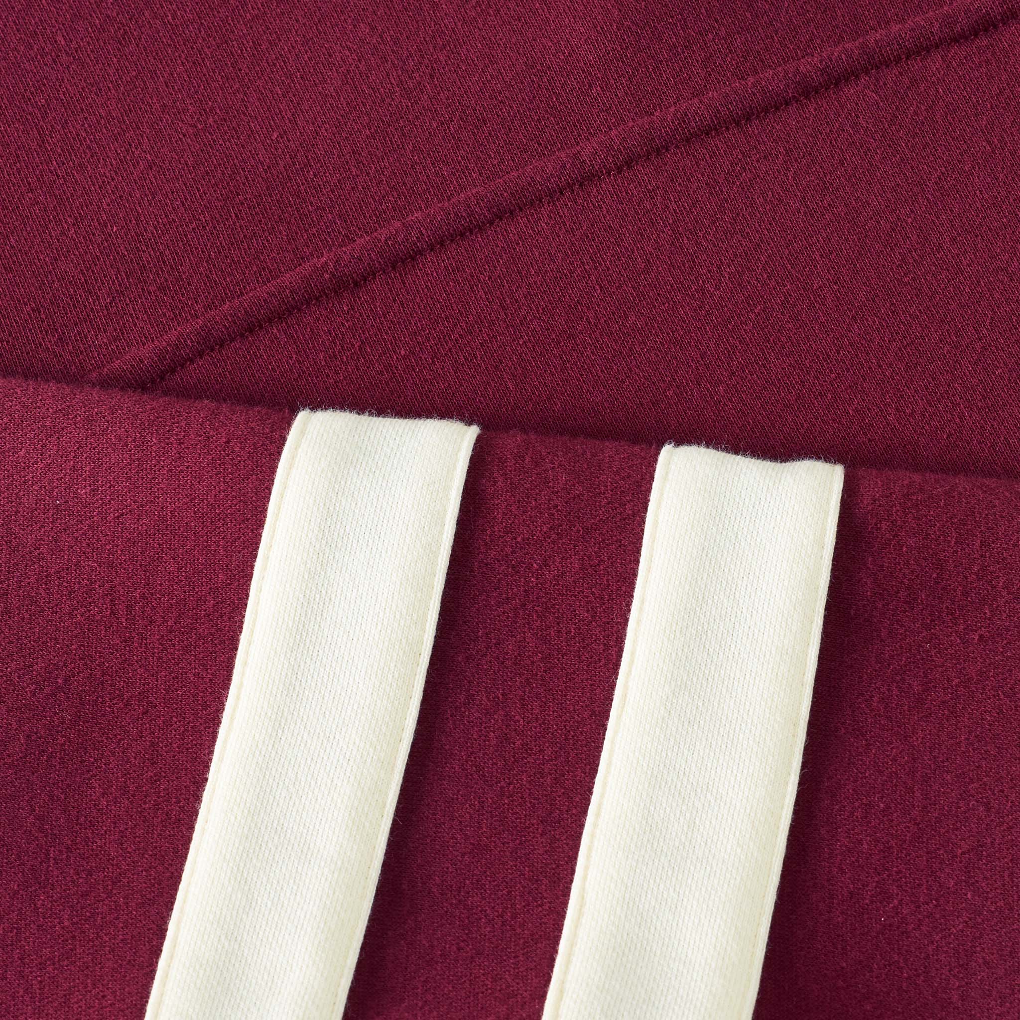 burgundy hoodie with sleeve patches