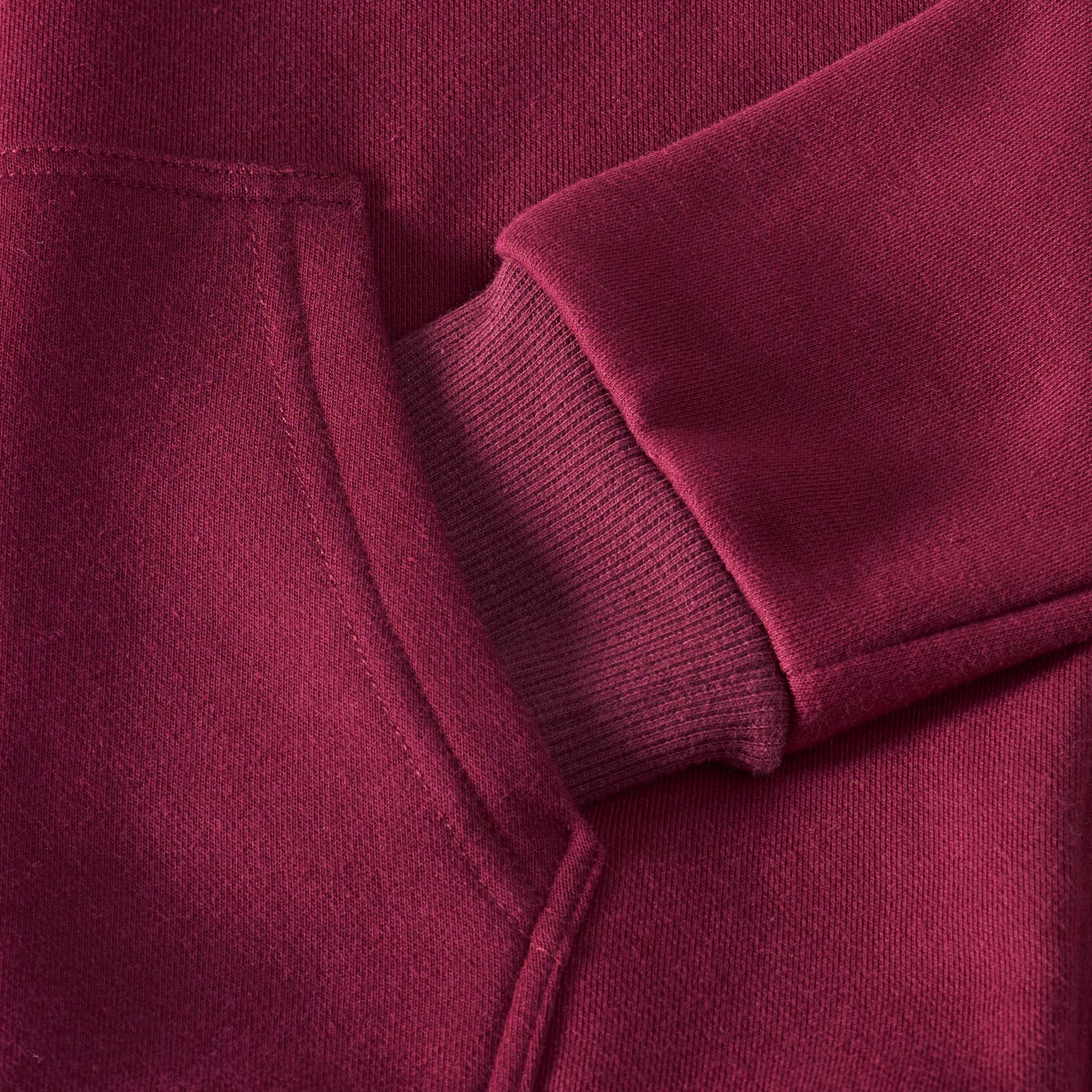 red hoodie with kangaroo pockets