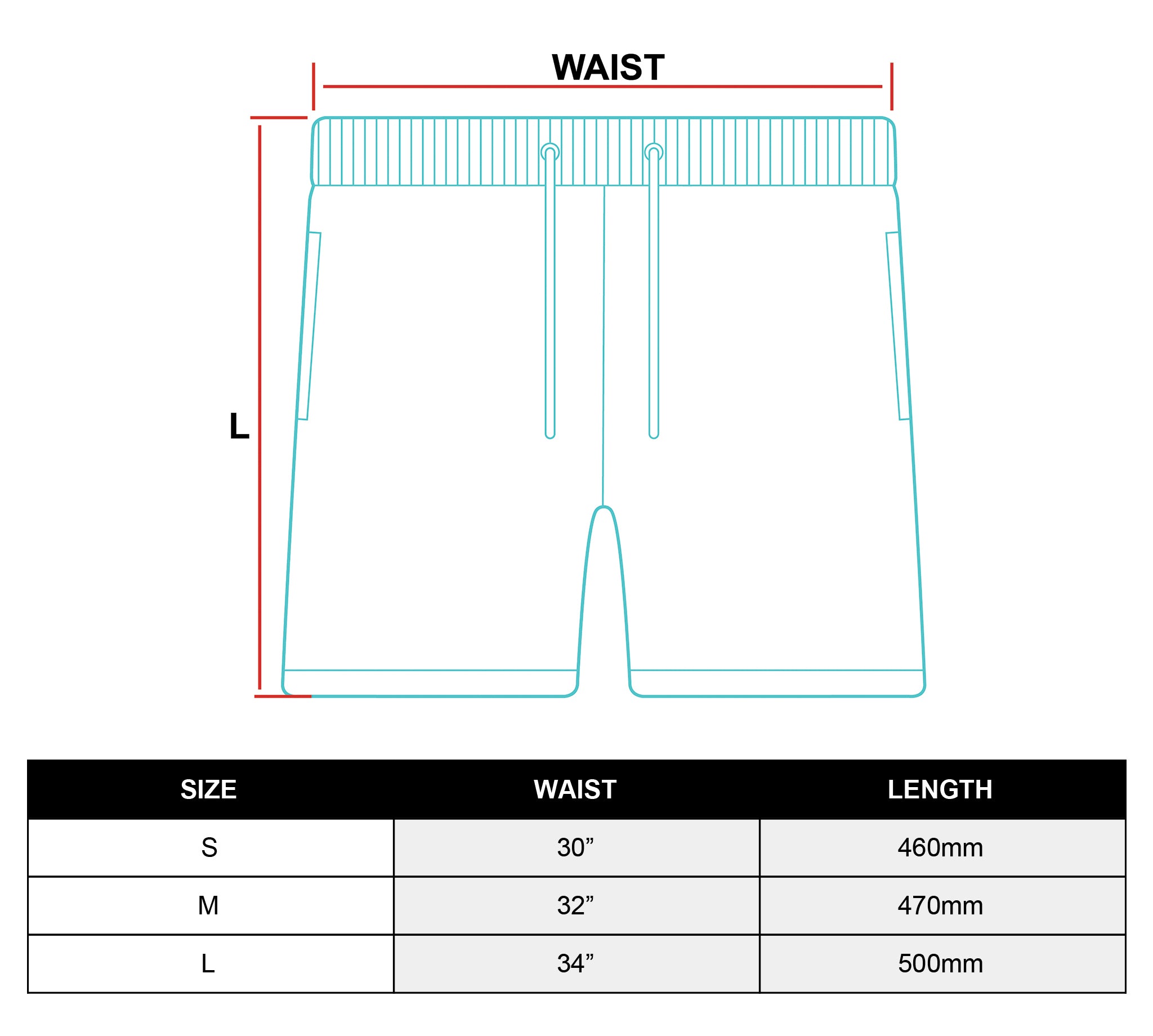 sweat shorts size chart
