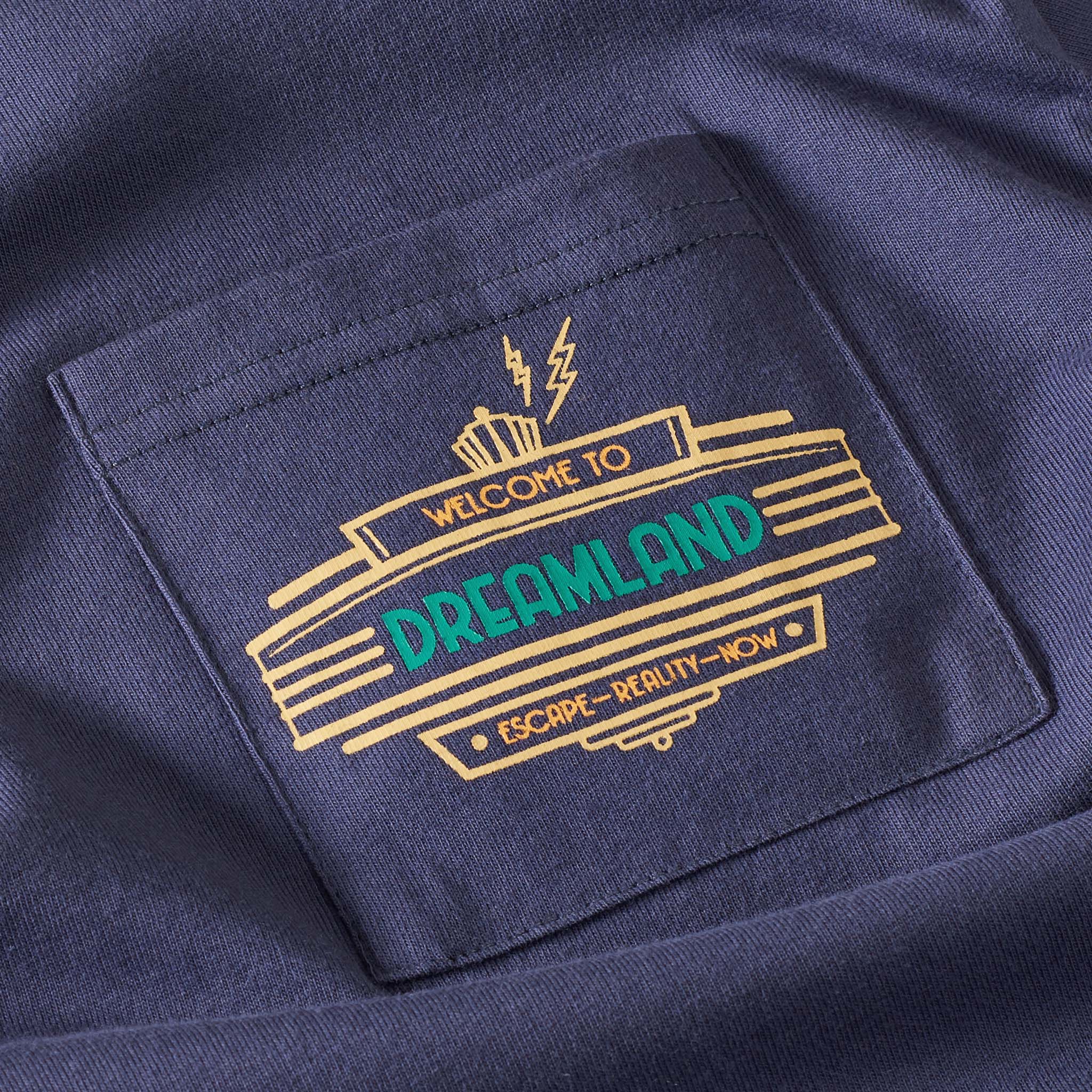 blue t-shirt with pocket print