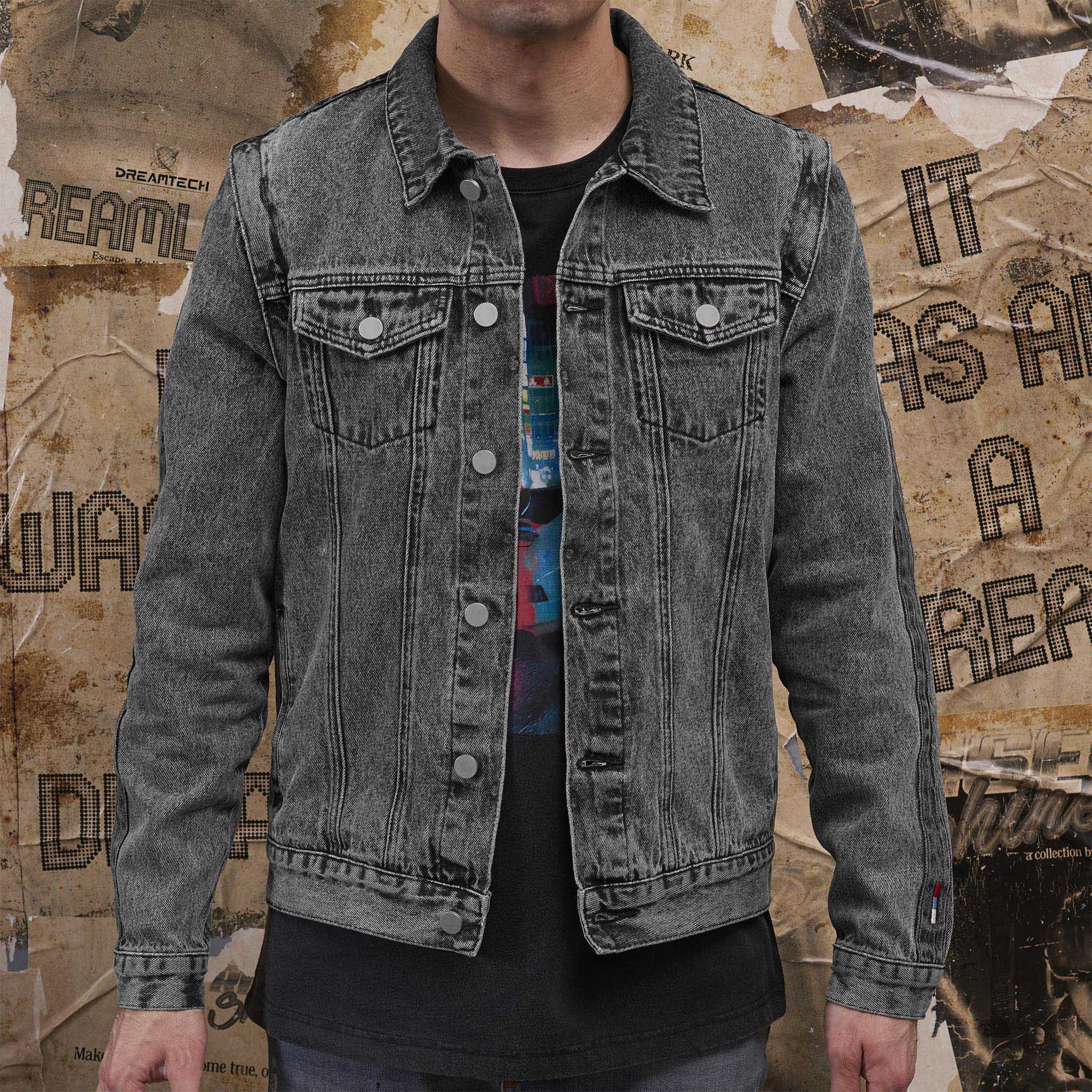 washed black denim jacket